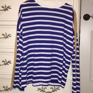 Blue and white striped t-shirt with fur detail